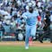 Toronto Blue Jays first baseman Vladimir Guerrero Jr. (27) celebrates after hitting a home run during the first inning against the Los Angeles Dodgers in Game 5 of the 2025 MLB World Series at Dodger Stadium. Kiyoshi Mio-Imagn Images