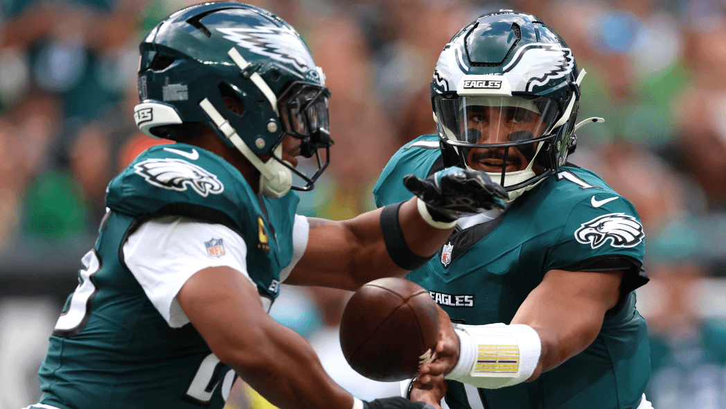 Philadelphia Eagles quarterback Jalen Hurts and running back Saquon Barkley NFL