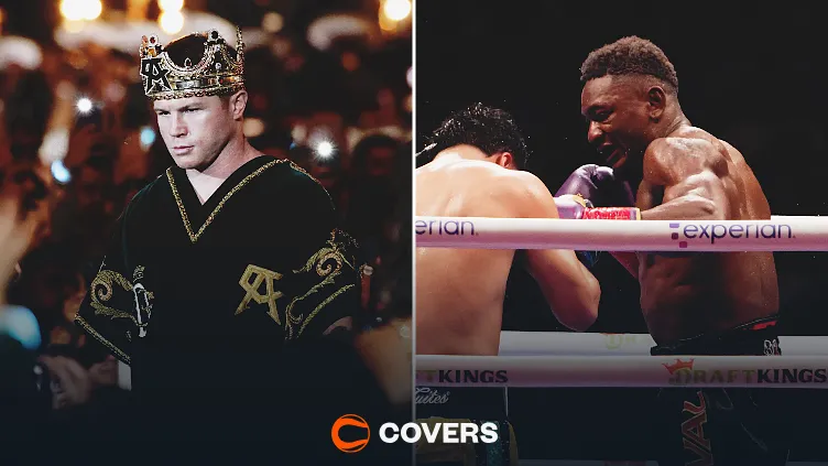 Canelo Alvarez vs. Christian Mbilli prediction. Custom image of Canelo Alvarez and Christian Mbilli.