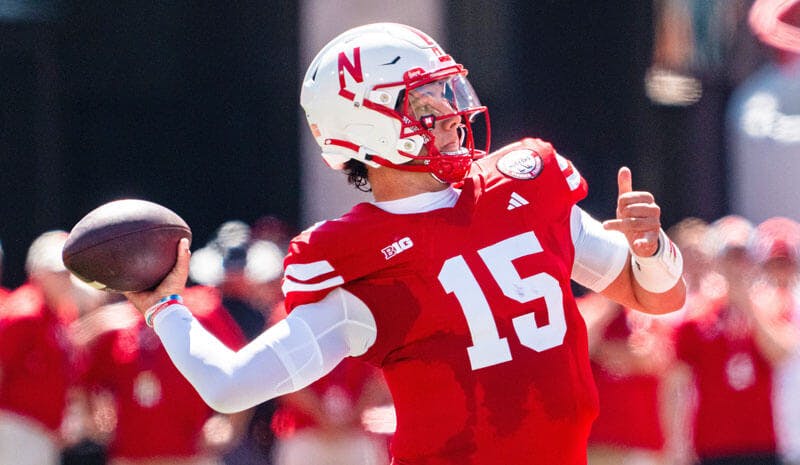 Nebraska Cornhuskers quarterback Dylan Raiola in NCAAF action.