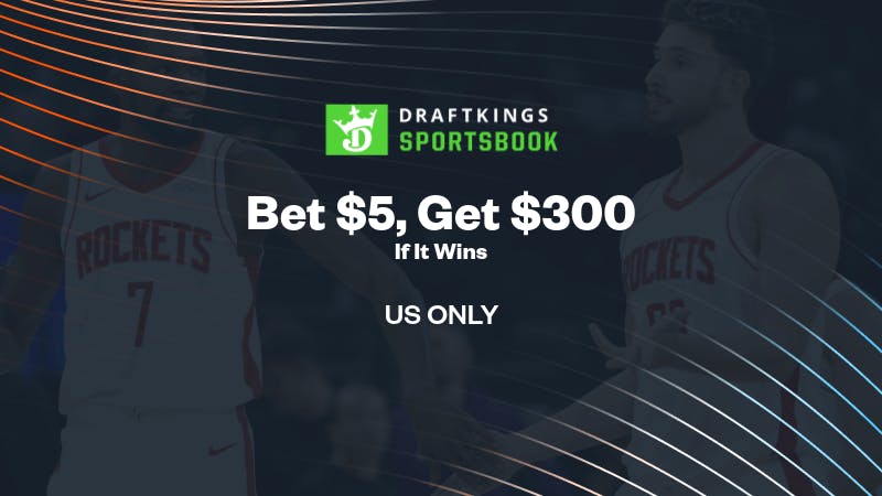 No DraftKings promo code needed for $300 bonus bets if your $5 bet wins on Rockets vs Thunder plus 3 months NBA League Pass Tuesday.