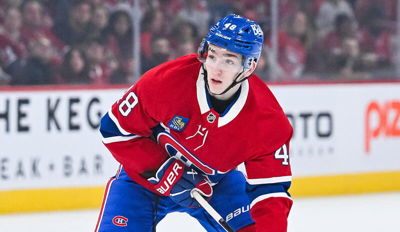 Montreal Canadiens defenseman Lane Hutson (48).