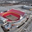 A general overall aerial view of Arrowhead Stadium (foreground) and Kauffman Stadium at the Truman Sports Complex.
