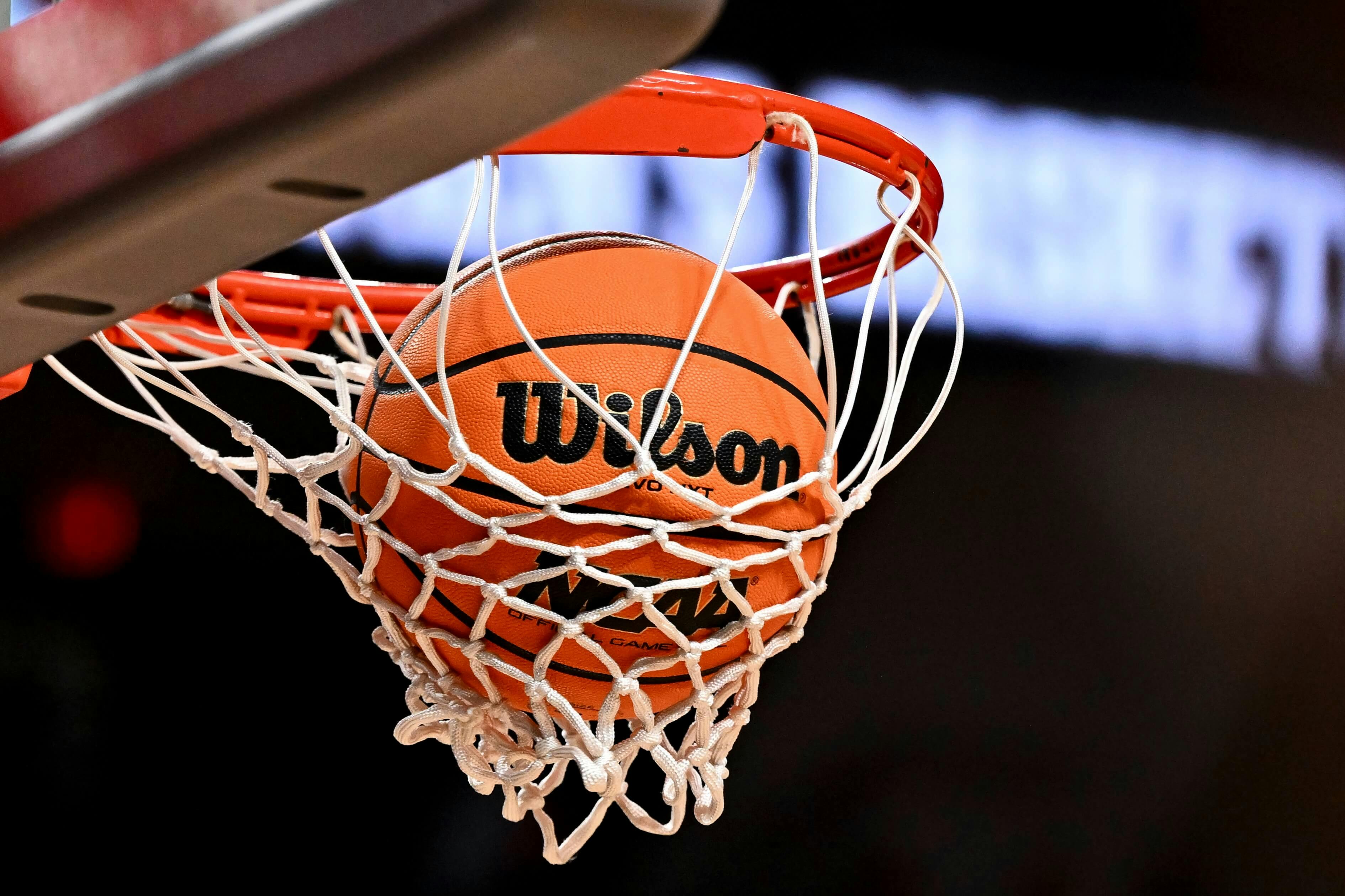 A detailed view of an official game ball with the NCAA logo. Mandatory Credit: Maria Lysaker-Imagn Images