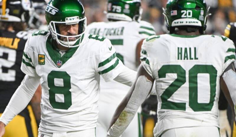 Aaron Rodgers and Breece Hall New York Jets NFL