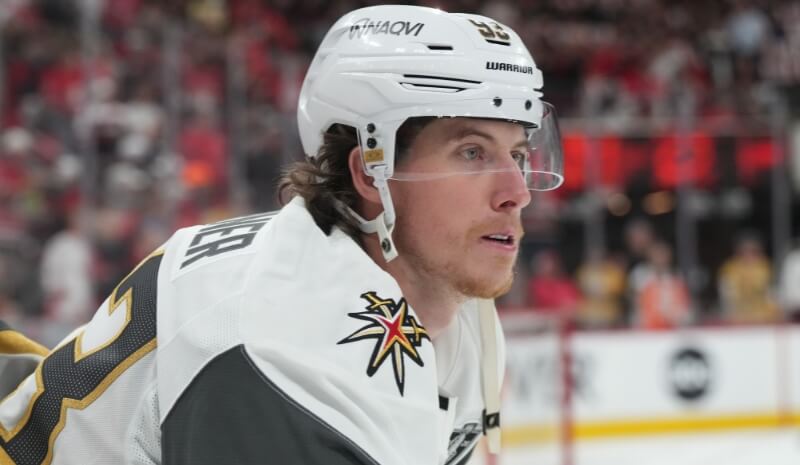 Vegas Golden Knights right wing Mitch Marner (93) warms up.