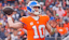 Denver Broncos quarterback Bo Nix (10) throws a pass against the Dallas Cowboys in the second half at Empower Field at Mile High.