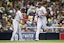 Washington Nationals left fielder James Wood (29) is congratulated by Ricky Gutierrez (12) after hitting a three-run home run during the eighth inning against the San Diego Padres at Petco Park. Denis Poroy-Imagn Images