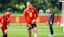 Kieffer Moore of Wales during a training session.