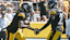 Pittsburgh Steelers cornerback Jalen Ramsey (5) celebrates an interception with safety Chuck Clark (21) against the Seattle Seahawks during the first half at Acrisure Stadium.