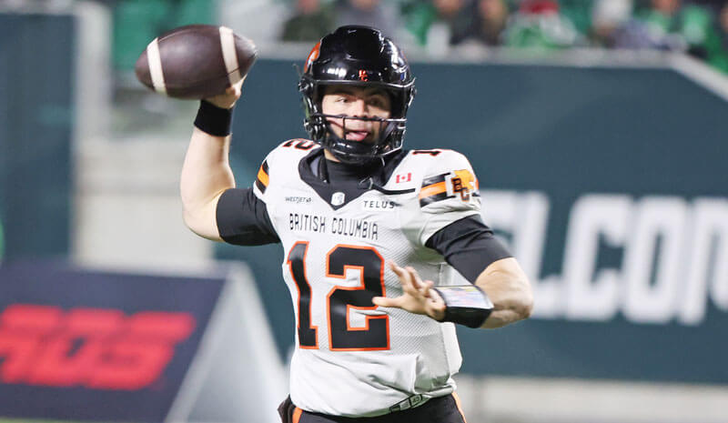 BC Lions quarterback Nathan Rourke (12).