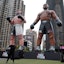 Balloons of Jake Paul, left, and Mike Tyson, right, advertising the upcoming Jake Paul vs. Mike Tyson boxing match are seen in Manhattan, New York City. (Photo by Jimin Kim / SOPA Images/Sipa USA)