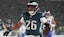 Philadelphia Eagles running back Saquon Barkley (26) celebrates after scoring a touchdown.