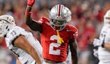 Ohio State Safety Caleb Downs Celebrates a Play Against Western Michigan.