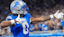 Detroit Lions running back Jahmyr Gibbs (0) celebrates first down against Chicago Bears during the second half at Ford Field in Detroit on Sunday,