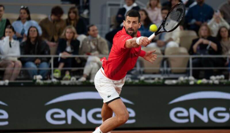 Novak Djokovic of Serbia returns a shot during his match against Alexander Zverev.