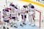 Edmonton Oilers players celebrate after defeating the Vegas Golden Knights 4-2 in game one of the second round of the 2025 Stanley Cup Playoffs at T-Mobile Arena. Stephen R. Sylvanie-Imagn Images