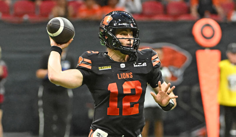 BC Lions quarterback Nathan Rourke (12).