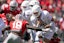 Ohio State Buckeyes safety Jaylen McClain (18) tries to tackle Texas Longhorns quarterback Arch Manning (16) in the fourth quarter of their game at Ohio Stadium on Aug. 30, 2025. Kyle Robertson/Columbus Dispatch / USA TODAY NETWORK via Imagn Images