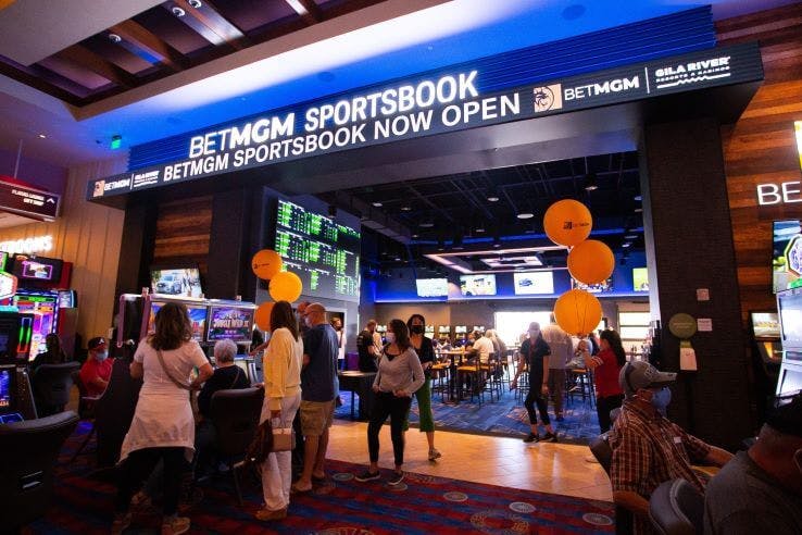Laveen Village, Arizona; Entrance to the newly opened Sportsbook in Vee Quiva Casino Sports Betting