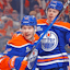 The Edmonton Oilers celebrate a goal scored by forward Leon Draisaitl (29) during the first period against the Anaheim Ducks.
