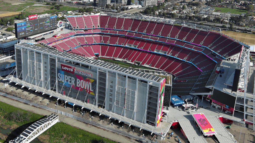 A general overall aerial view of Levi's Stadium, the site of Super Bowl 60.