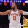 New York Knicks guard Jalen Brunson (11) reacts in the first quarter.