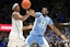 Duke Blue Devils forward Maliq Brown (6) knocks the ball away from North Carolina Tar Heels forward Jalen Washington's (13) during the first half at Cameron Indoor Stadium. Mandatory Credit: Zachary Taft-Imagn Images