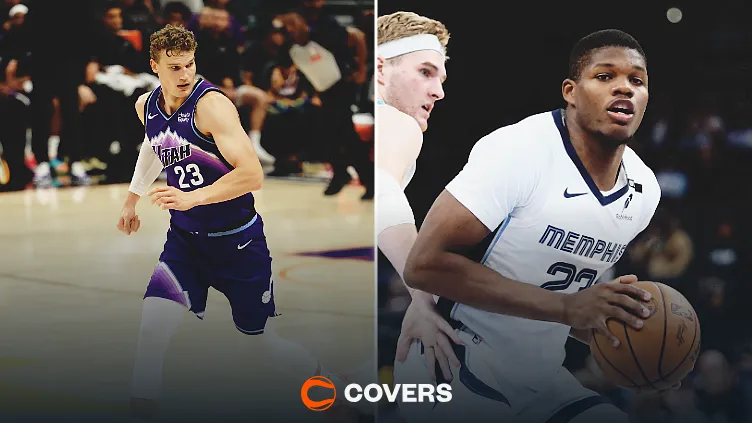 Jazz vs. Grizzlies prediction. Custom image of Utah's Lauri Markannen and Memphis' Cedric Coward.