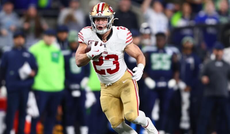 San Francisco 49ers running back Christian McCaffrey (23) runs.