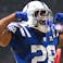 Indianapolis Colts running back Jonathan Taylor (28) celebrates after scoring a touchdown during the third quarter against the Tennessee Titans at Lucas Oil Stadium.