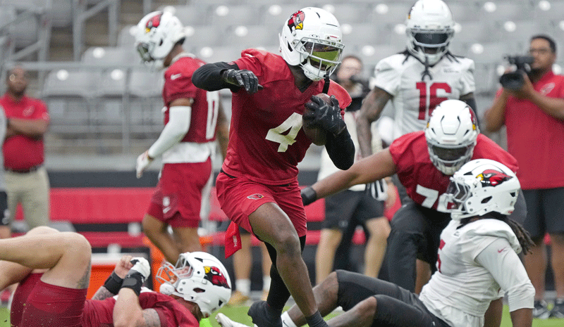 Hall of Fame Game odds, Panthers vs. Cardinals. Running back Jeremiyah Love - the No. 3 overall pick in the 2026 NFL Draft - carries the ball during Cardinals training camp.