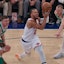 New York Knicks guard Jalen Brunson (11) goes to the basket in front of Boston Celtics forward Sam Hauser (30) during the first quarter at Madison Square Garden. Vincent Carchietta-Imagn Images