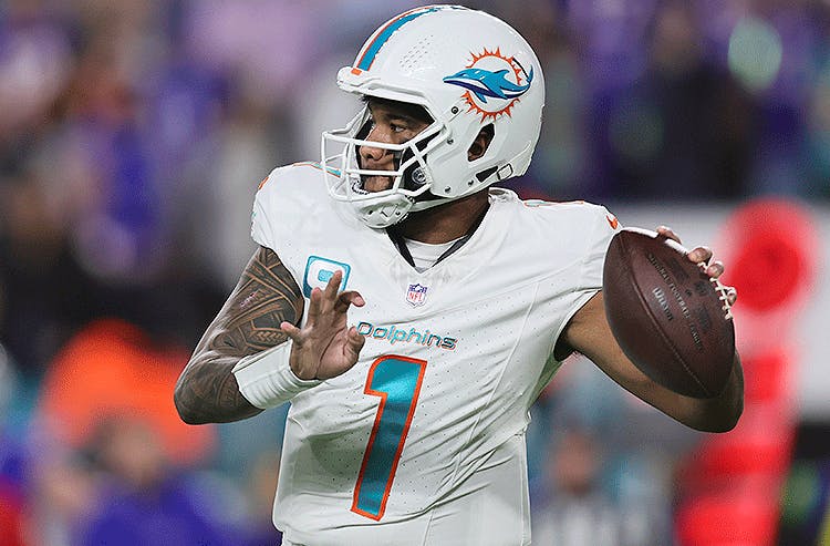 Miami Dolphins quarterback Tua Tagovailoa in NFL action.