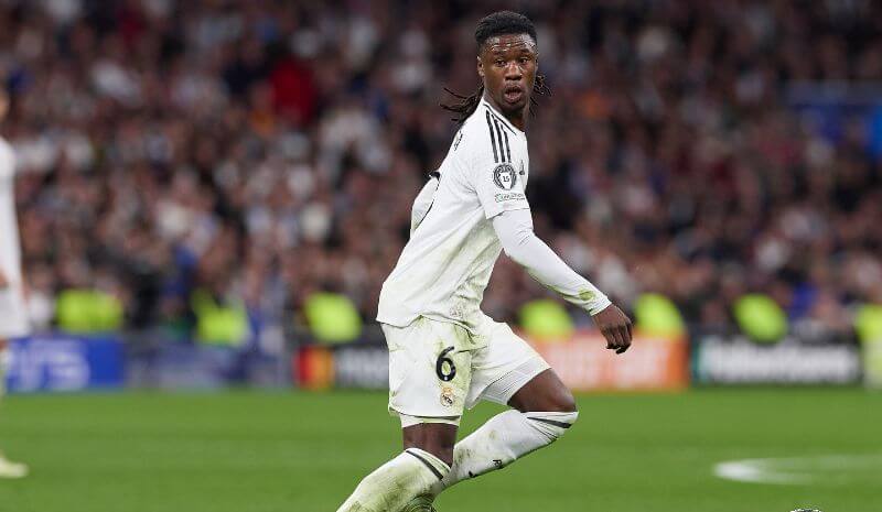 Eduardo Camavinga of Real Madrid CF seen in action during the 2024/2025 UEFA Champions League.