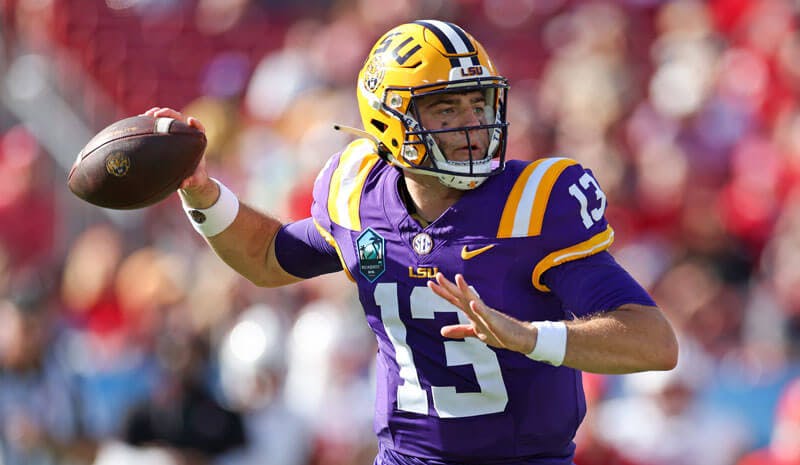 LSU quarterback Garrett Nussmeier in NCAAF action.