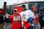 Toronto Raptors and Maple Leafs fans at Jurassic Park outside of Scotiabank Arena. John E. Sokolowski-Imagn Images