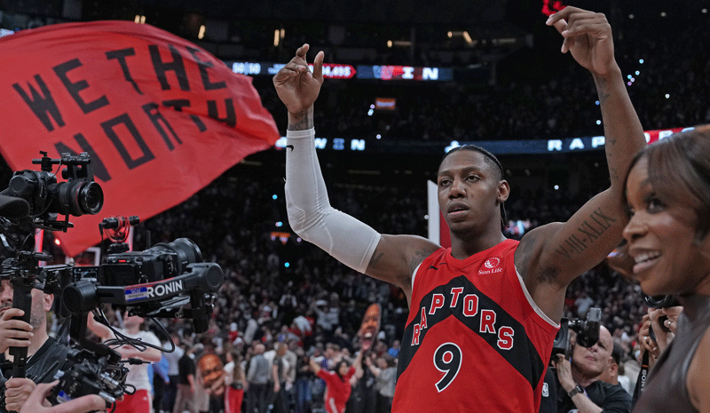 Toronto Raptors forward RJ Barrett (9).