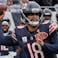 Chicago Bears quarterback Caleb Williams (18) throws a pass against the New Orleans Saints during the first half at Soldier Field.