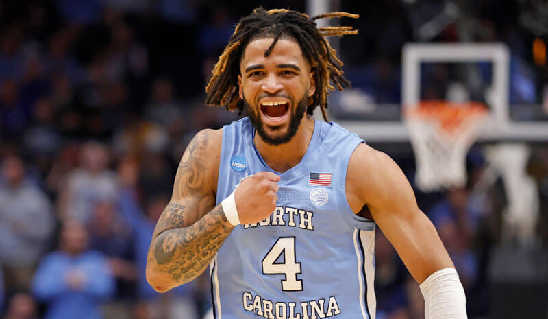 North Carolina Tar Heels guard RJ Davis (4) reacts in the first half.