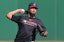 Cleveland Guardians relief pitcher Emmanuel Clase (48) throws in the outfield before the game against the Pittsburgh Pirates at PNC Park. Charles LeClaire-Imagn Images