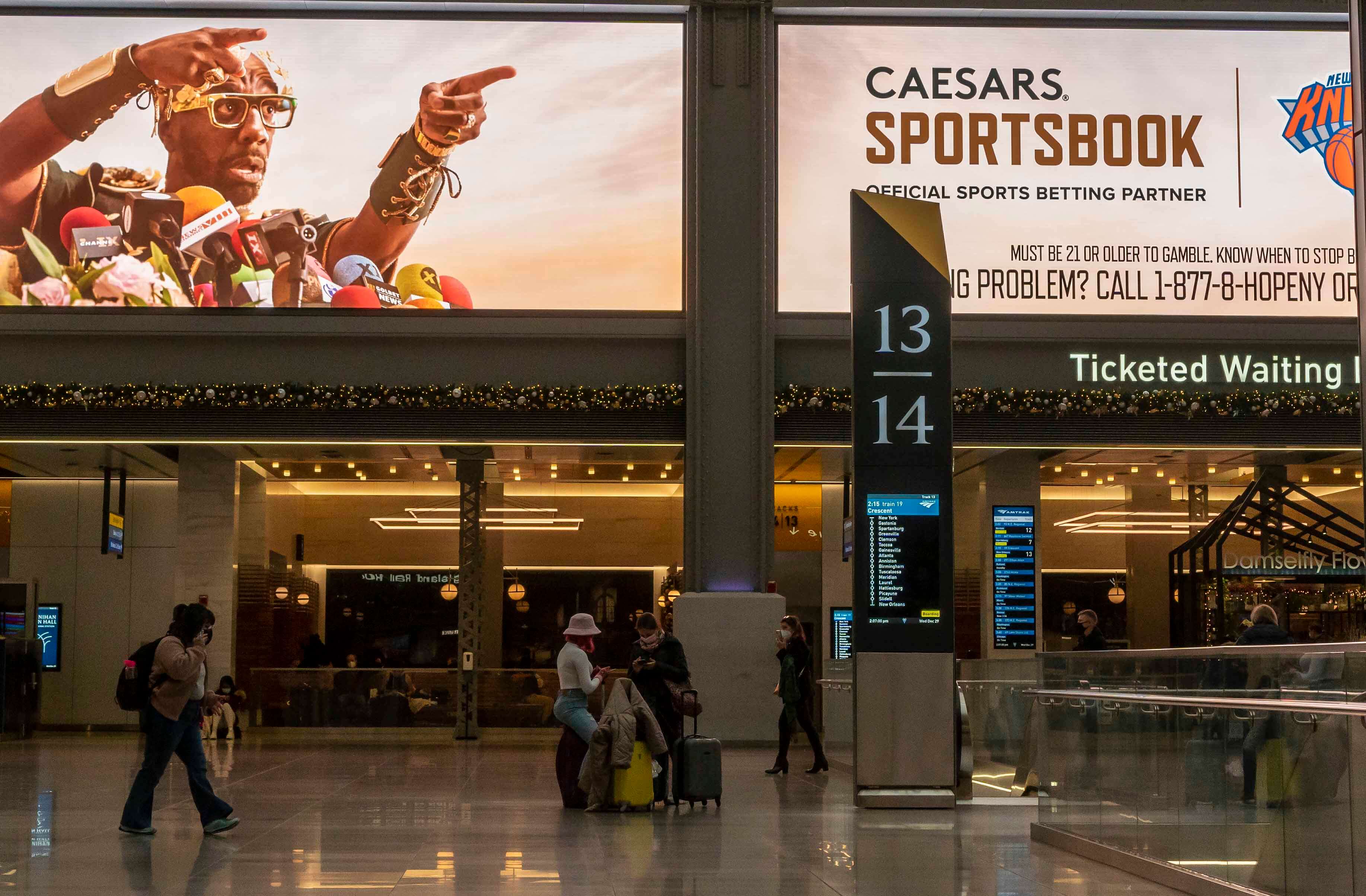 An advertisement for Caesars Sportsbook is seen in New York City.