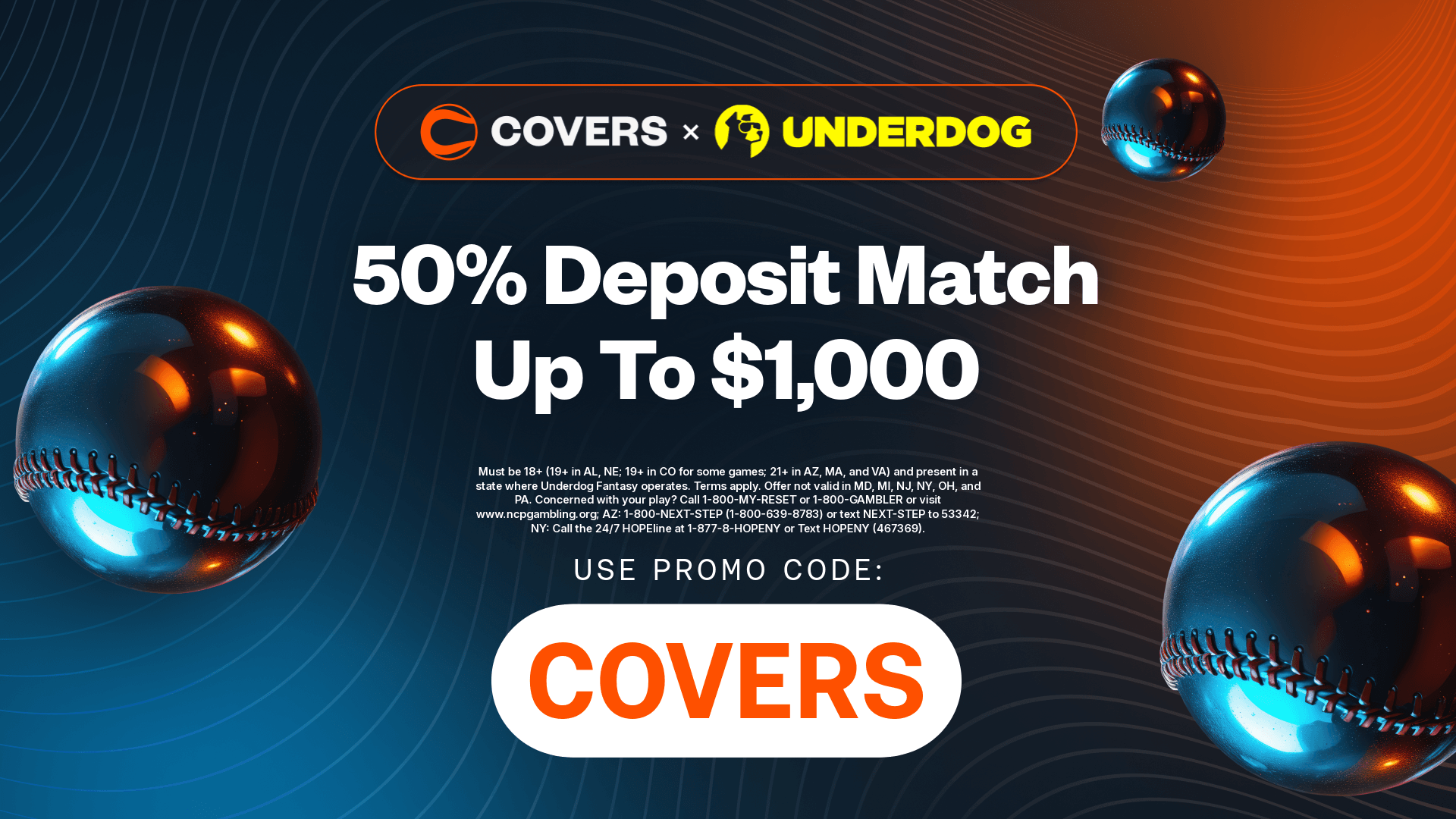 Use Underdog promo code COVERS to claim a 50% deposit match up to $1,000