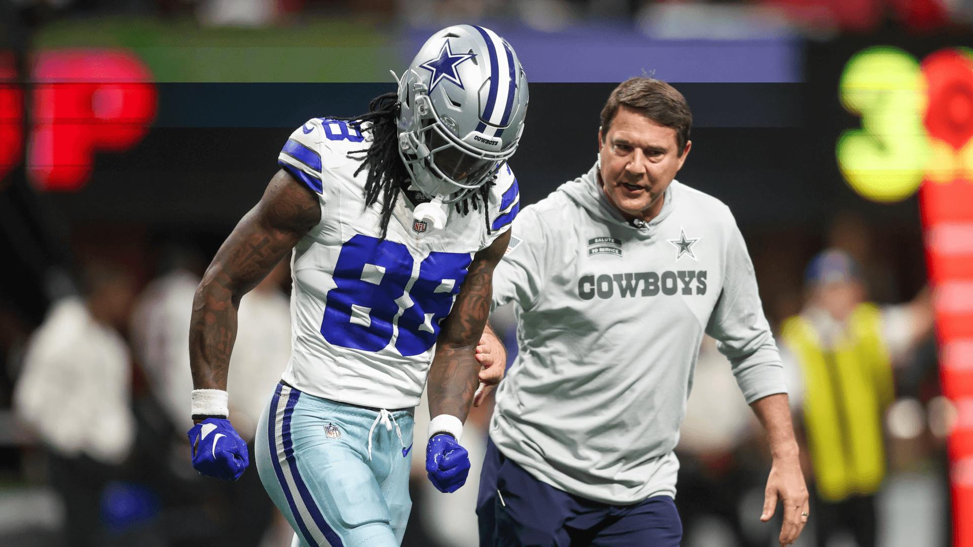 Dallas Cowboys wide receiver CeeDee Lamb (88) leaves the game with an injury against the Atlanta Falcons.