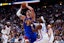 Oklahoma City Thunder guard Shai Gilgeous-Alexander (2) defends on Denver Nuggets center Nikola Jokic (15) in the second half during game three of the second round for the 2025 NBA Playoffs at Ball Arena. Ron Chenoy-Imagn Images