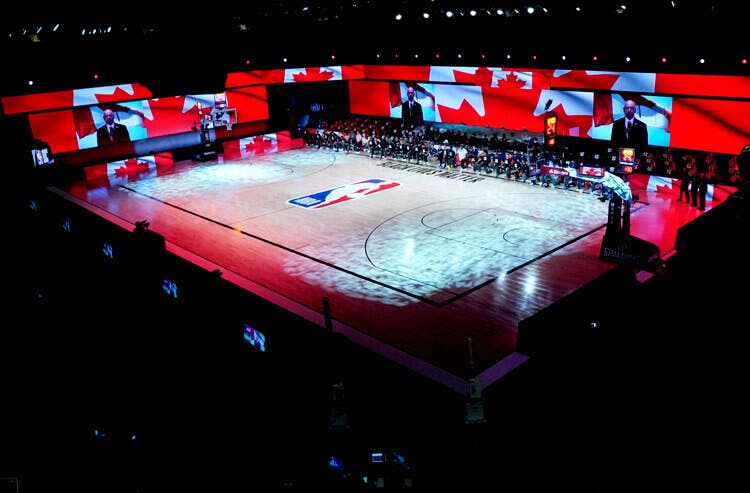 Canadian national anthem plays at NBA game