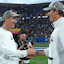 AFC coach Peyton Manning and NFC coach Eli Manning shake hands after the 2025 Pro Bowl Games at Camping World Stadium. Mandatory Credit: Kirby Lee-Imagn Images