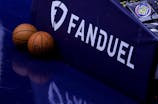 Mar 27, 2021; New Orleans, Louisiana, USA;  Detailed view of the Fanduel signage during warms up before the game between the New Orleans Pelicans and the Dallas Mavericks t Smoothie King Center. Mandatory Credit: Stephen Lew-USA TODAY Sports