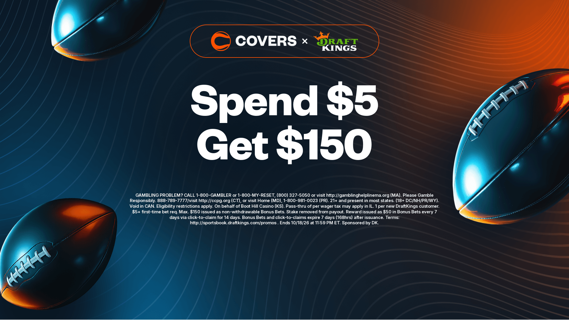 Spend $5, get $150 bonus bets without needing a DraftKings promo code.