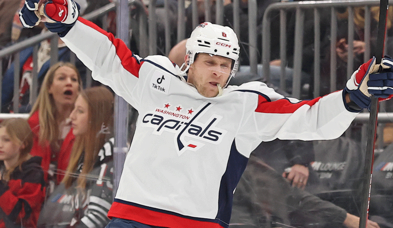 Jakob Chychrun (6) celebrates his game winning goal against the New Jersey Devils in overtime at Prudential Center.